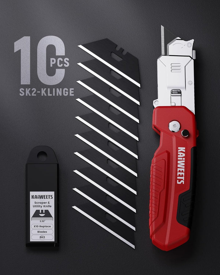 KAIWEETS 2-in-1 Cutter-Messer mit Schaber, Klappbares Universalmesser mit 3-Winkel-Verriegelung, Zin