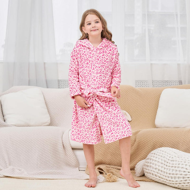 Piefry Weicher Bademantel mit Kapuze für Mädchen Fleece Morgenmantel Nachtwäsche Kinder