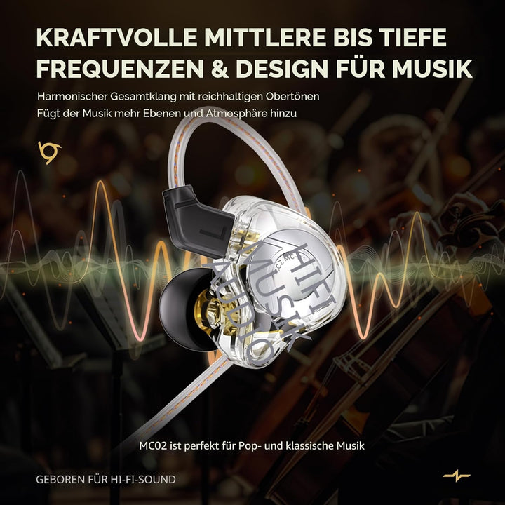 CCZ MC02 In Ear Monitor, In Ear Gaming Kopfhörer 10-mm-Dual-Magnet DD PET-Membran, IEM Kraftvoller B