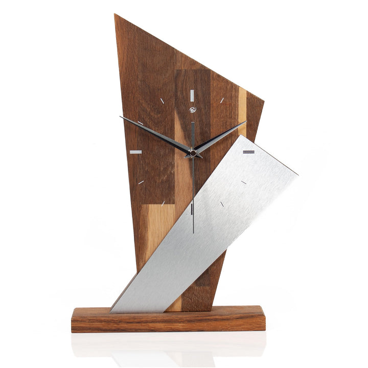 Kreative Feder Designer-Standuhr „Brown Square“ aus Massivholz – Tischuhr in modernem Metallic-Look