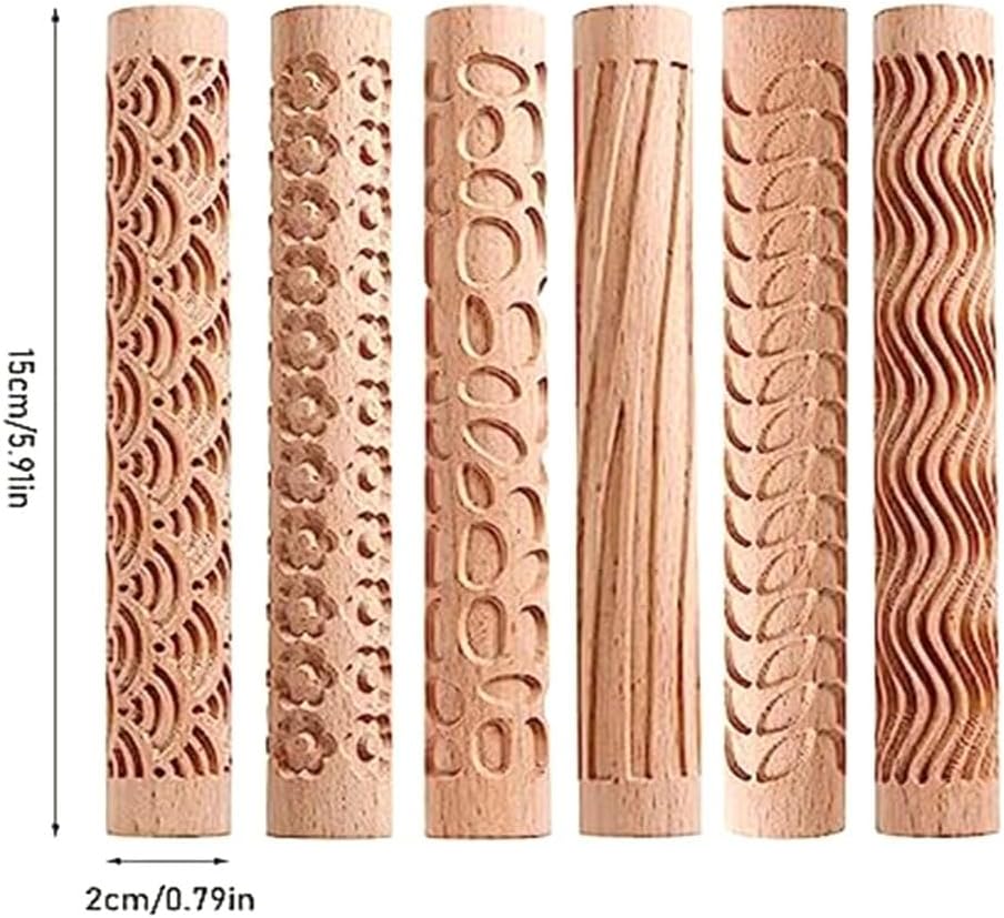 BOFRHME 6 Stück Teigrolle aus Ton, Handroller, strukturiert, aus , Töpferwerkzeuge, langlebig, einfa