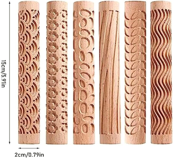 BOFRHME 6 Stück Teigrolle aus Ton, Handroller, strukturiert, aus , Töpferwerkzeuge, langlebig, einfa