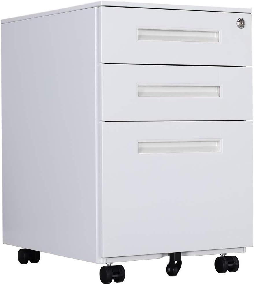 Aktenschränke, Büro-Rollcontainer,Rollcontainer, inkl. 3 Schübe Bürocontainer mit Anti-umkippen-mech