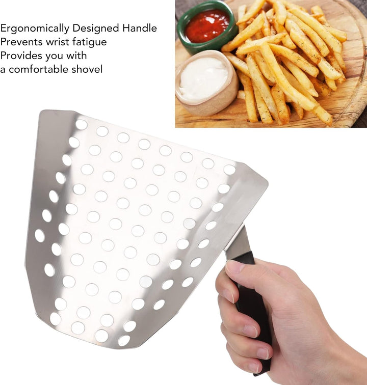 Edelstahl-Popcorn-Schaufel, Einhand-Pommes-Schaufel mit Löchern, Kernel-Siebgeschwindigkeitsschaufel