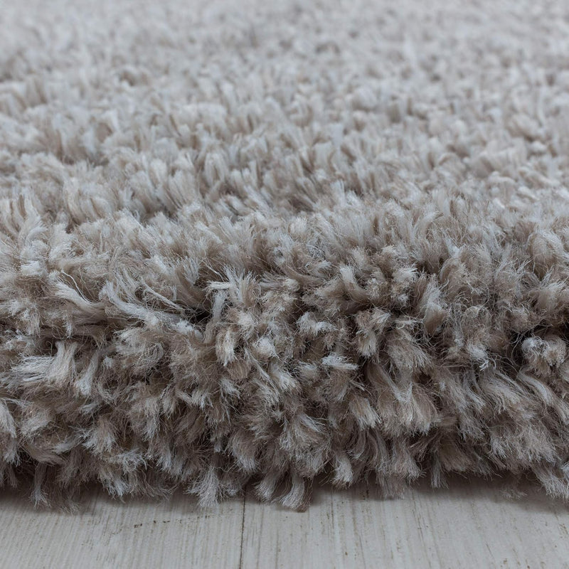 HomebyHome Teppich Wohnzimmer Hochflor Shaggy 50 mm Florhöhe Beige 200 cm Rund - Teppich Schlafzimme