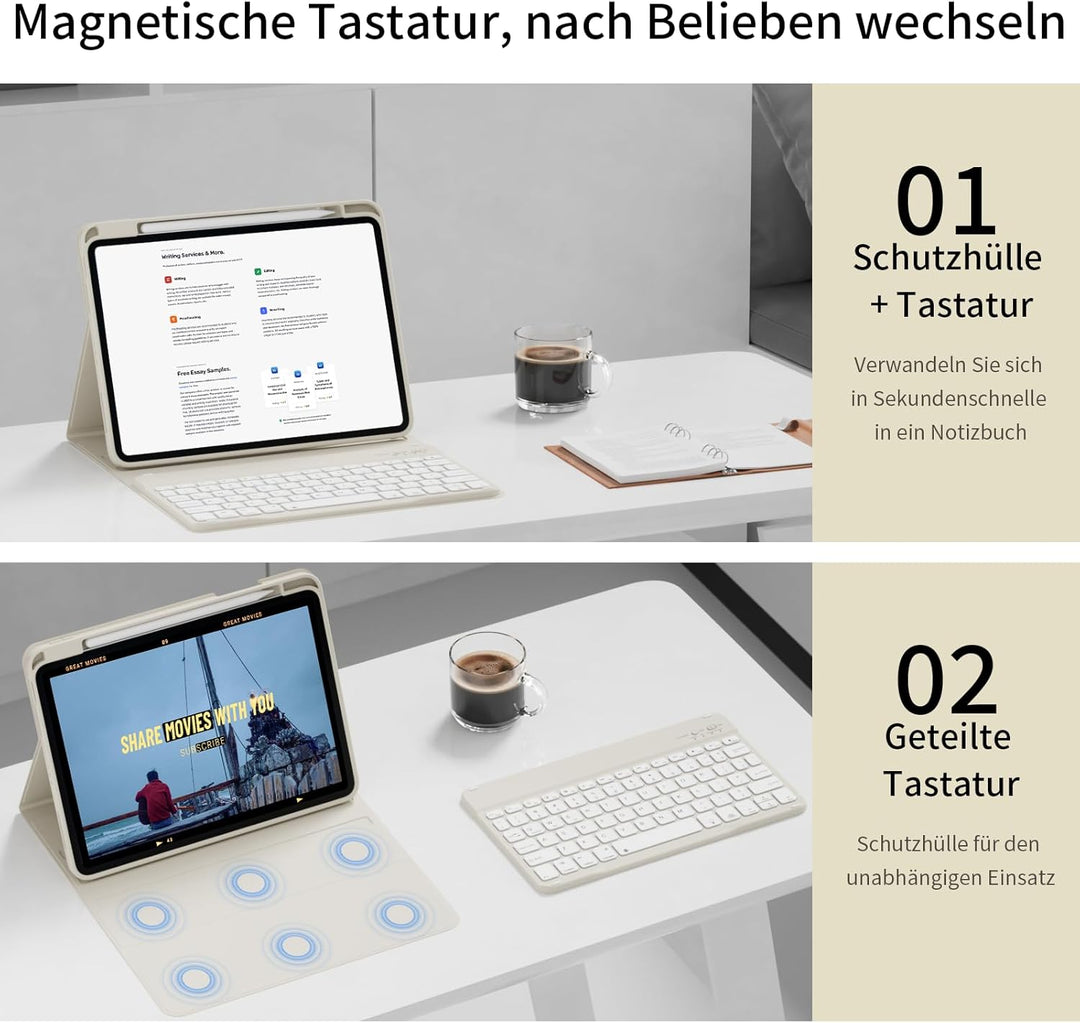 Tastatur Hülle für iPad A16 11. / 10. Generation (2025/2022, 11/10,9 Zoll), 7-farbige Hintergrundbel