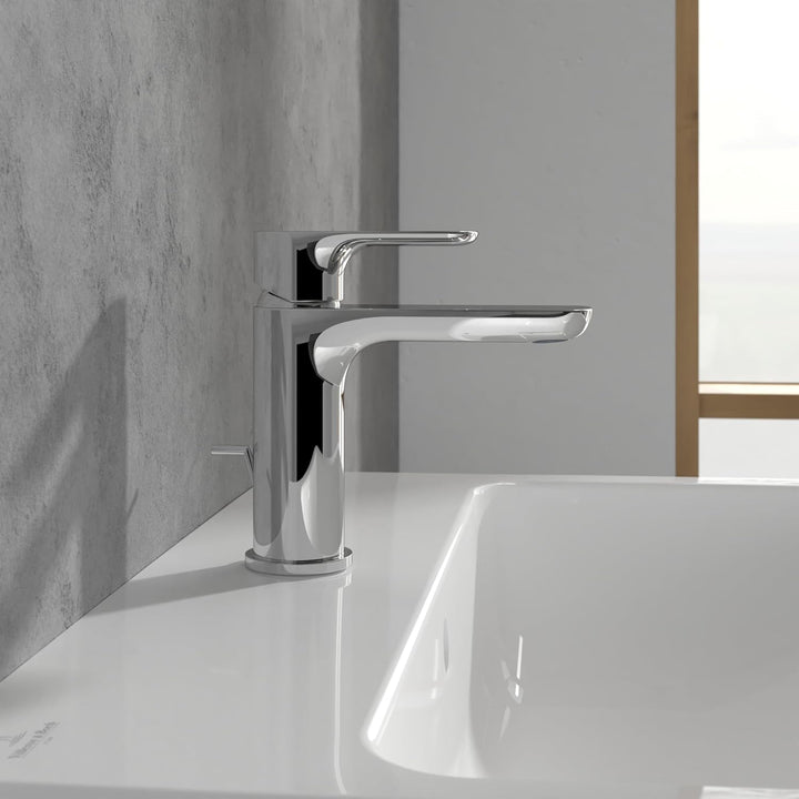 Villeroy & Boch O.novo Waschtischarmatur, Wasserhahn Bad mit Zugstange und Keramikkartusche, Waschbe