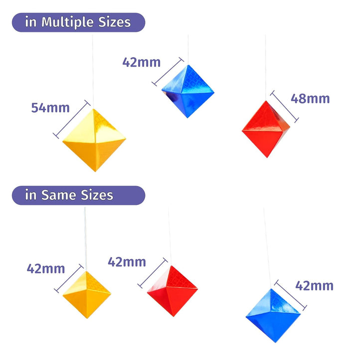 Geometrisches Oktaeder in verschiedenen Grössen Mobile, Montessori-Mobile, Gelb Blau Rot, Holzstab,
