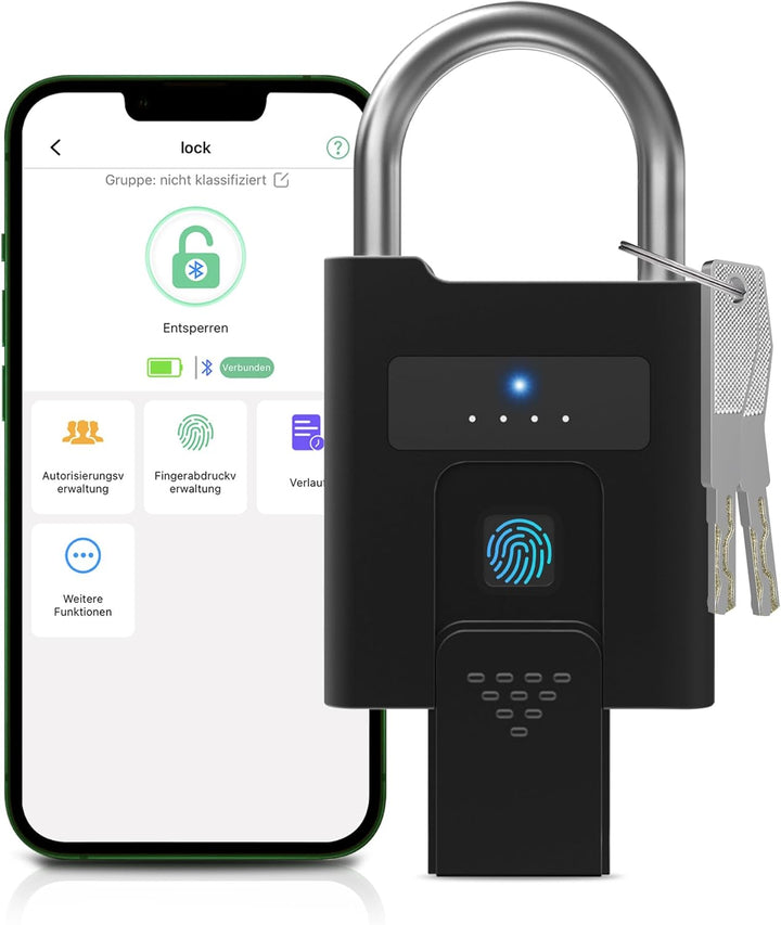 Eseesmart Fingerabdruck Schloss - Vorhängeschlösser mit Schlüssell APP Kontrolle, Fingerprint Vorhän