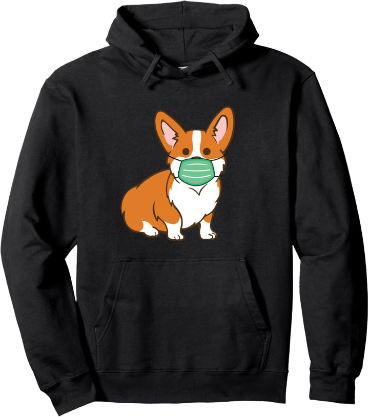 Corgi Dog Face Mask Social Distancing Antivirus Pullover Hoodie