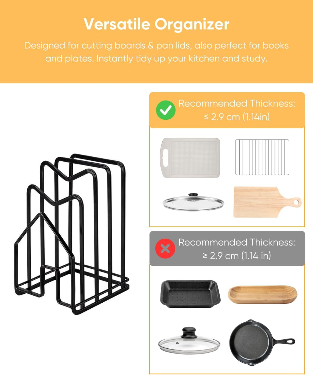 LINFIDITE Metall Schneidebrett-Rack,Schneidebrett-Organiser Ständer Halter Topfpfannendeckel-Halter