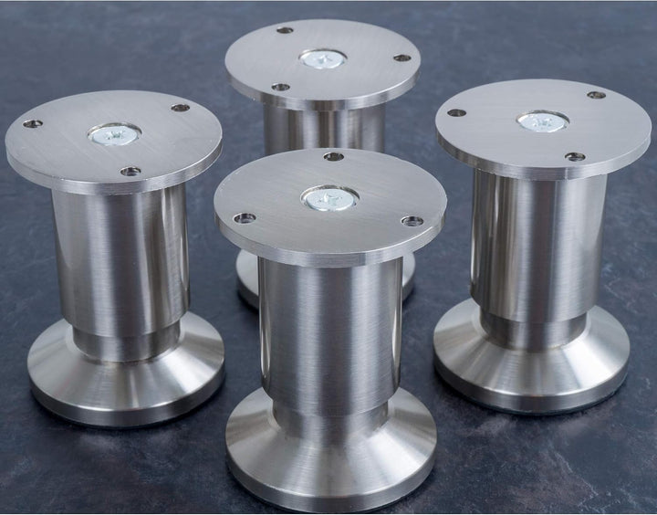 Stahlia Möbelfüsse verstellbar (4er Set) 6cm Höhe Edelstahl Optik Ø 38mm Aluminium Schrankfüsse bela