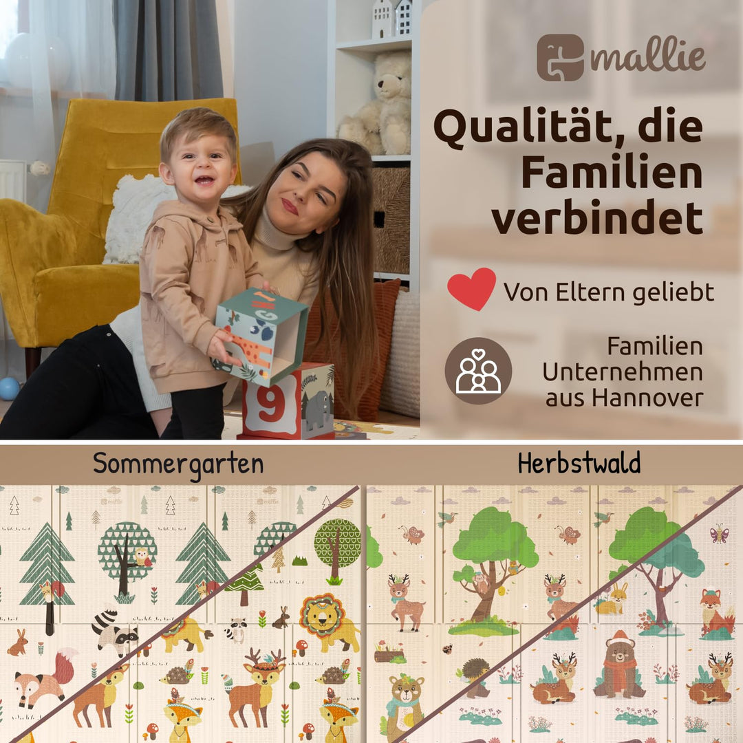 Mallie® Spielmatte Baby Faltbar Schadstofffrei 150x200 CM I Krabbeldecke Baby, Krabbelmatte Baby und