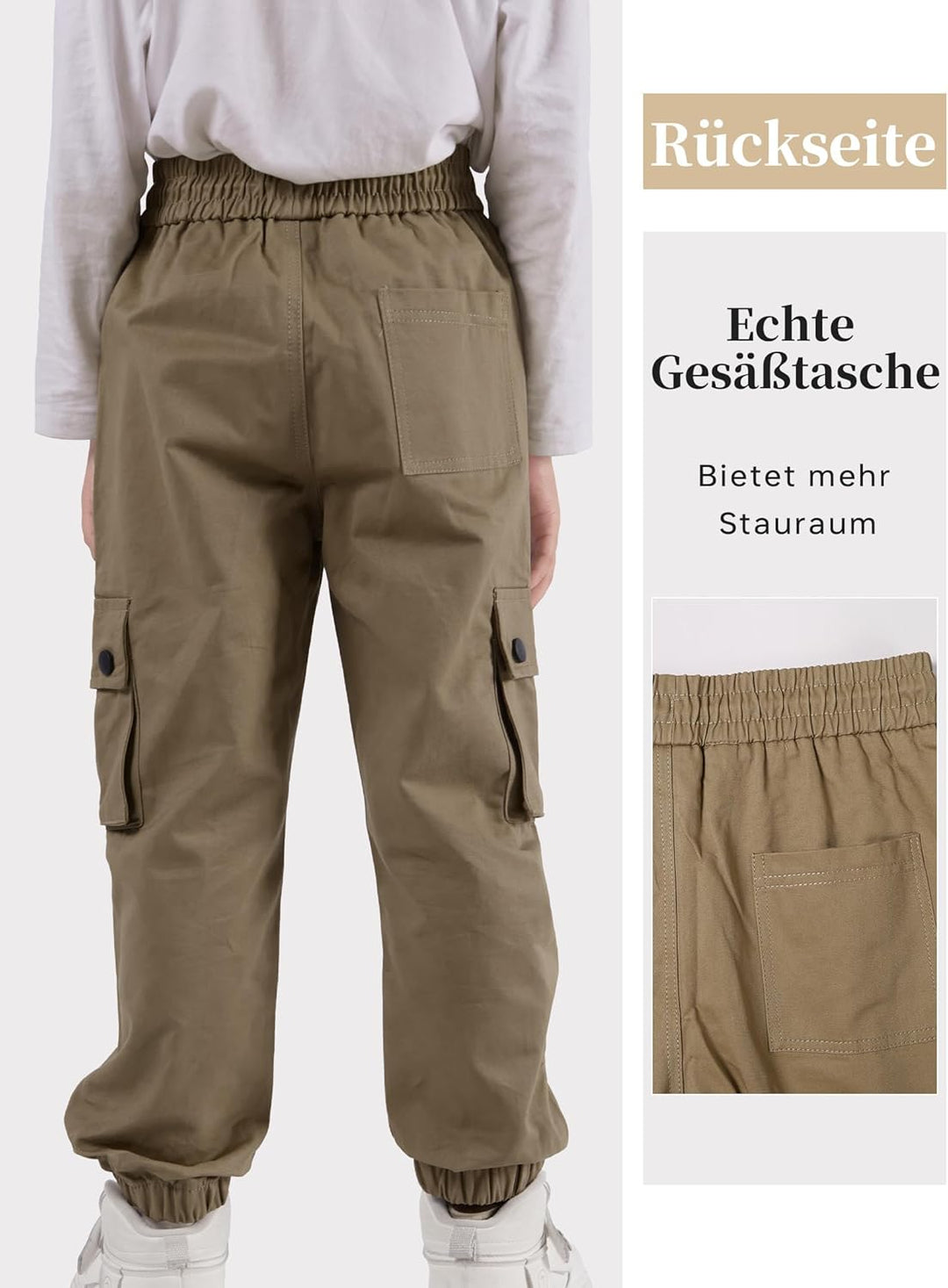 NATUST Kinder Cargo Hose mit elastischem Bund Funktionshose Jungen Jogginghose Outdoor 130 Khaki, 13