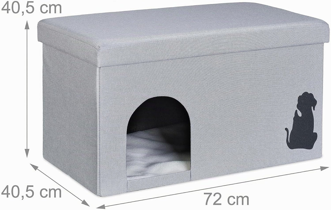 Relaxdays Katzenhöhle faltbar, 100kg belastbare Sitzbank, Deckel, Kissen, HBT: 40,5 x 72 x 40,5 cm,