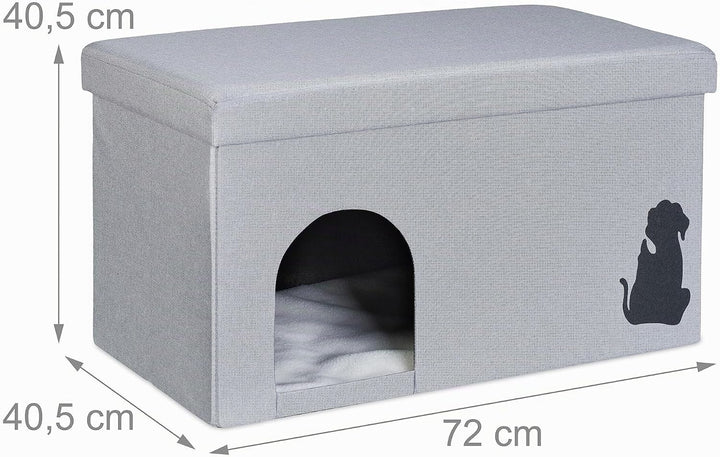 Relaxdays Katzenhöhle faltbar, 100kg belastbare Sitzbank, Deckel, Kissen, HBT: 40,5 x 72 x 40,5 cm,