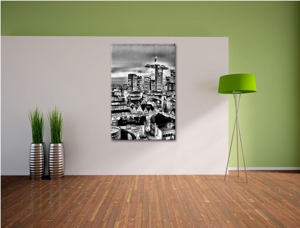 Pixxprint Frankfurt Skyline / 100x70cm Leinwandbild bespannt auf Holzrahmen/Wandbild Kunstdruck Deko