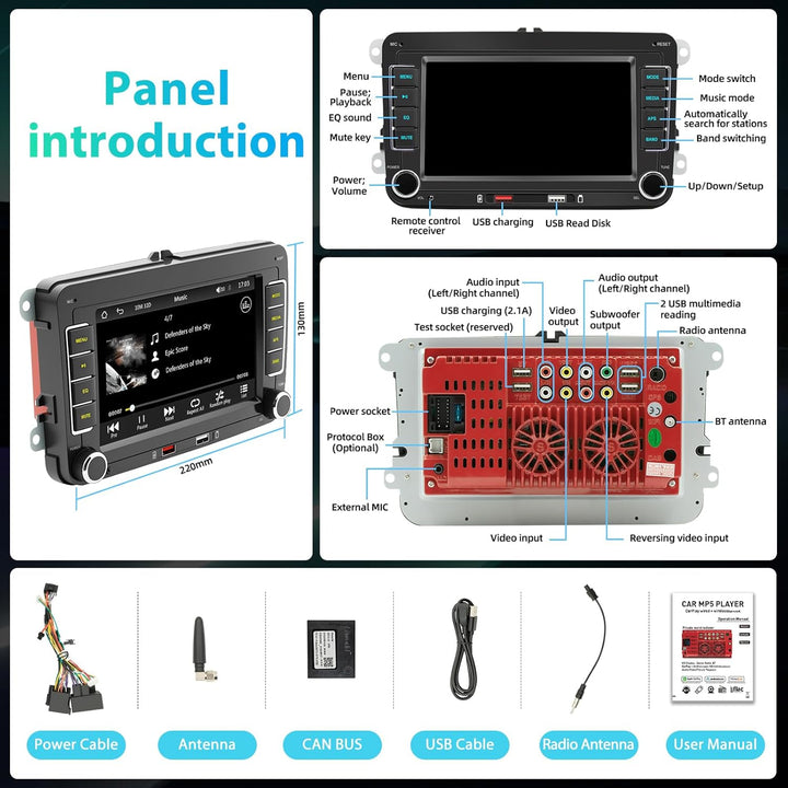 Bluetooth Autoradio mit Wireless CarPlay & Android Auto,für VW Golf 5/6,Passat,Skoda,Polo,T5,Jetta,T