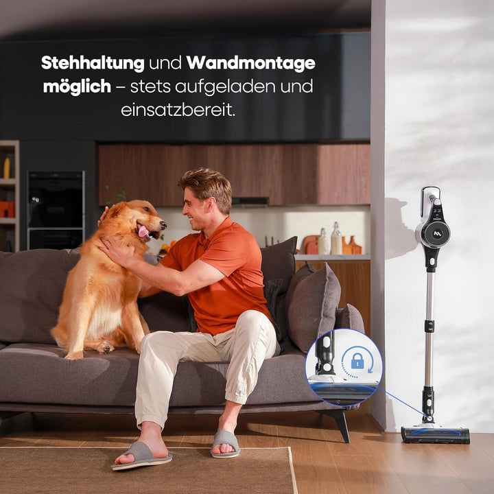 AlloyMove Akku Staubsauger 50000Pa/550W/70Min, 1.5L Staubsauger Kabellos mit Anti-Tangle-Bürste und