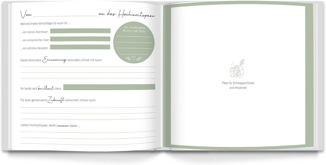 LEAF & GOLD® Gästebuch Hochzeit I Edles Hochzeitsgästebuch mit Fragen I Gästebuch zum Ausfüllen mit