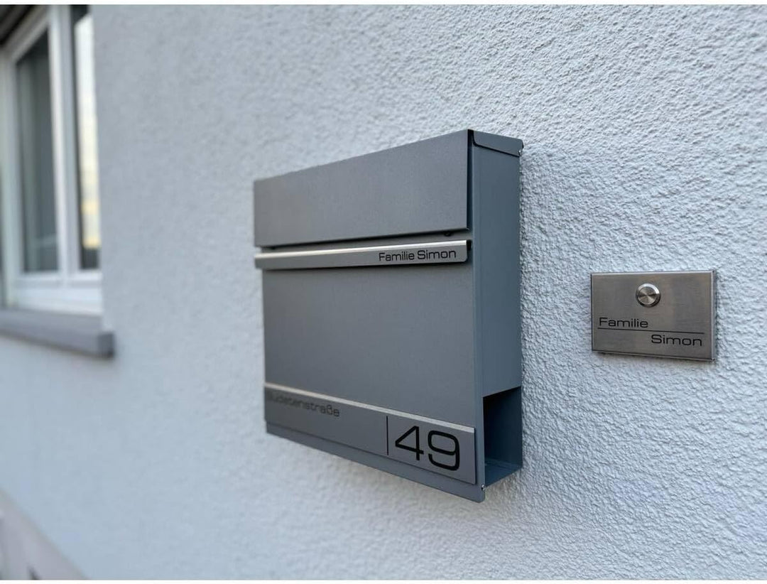 Metzler Briefkasten Graualuminium - Postkasten mit individueller Laser Gravur - RAL9007 Graualuminiu