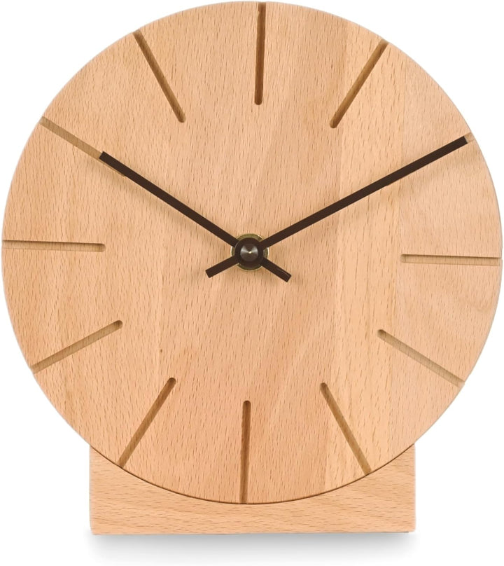 Natuhr Funkuhr Wanduhr Tischuhr Buche Holz - Boom - geräuscharm Massivholz Design ø17 cm (Buche geöl