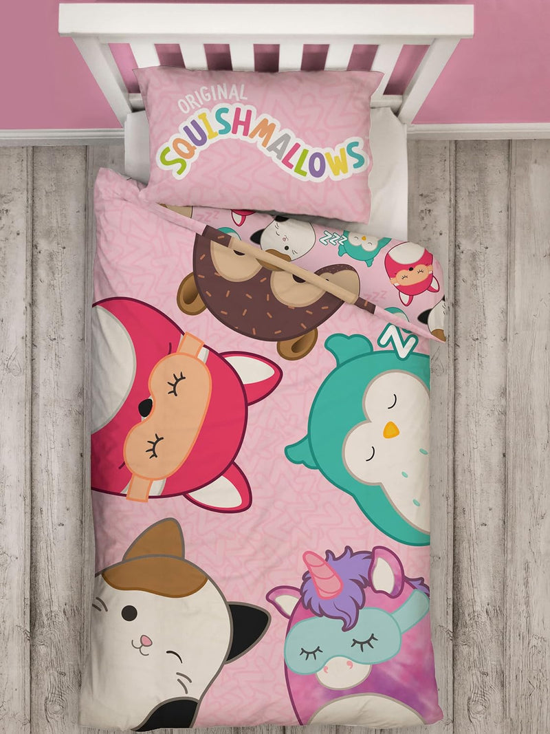 Squishmallows Bettwäscheset I Wendbares Einzelbett-Bezugsset I Kinderbettwäsche mit passendem Kissen