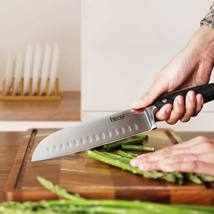 hecef Messerset, 3 tlg Küchenmesser Set mit Pakkawood Griff, Full-tang, Scharfes Kochmesser Profi Me