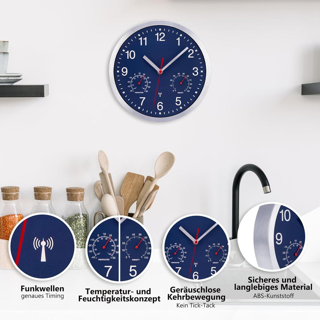 25cm Funkuhr Wanduhr Ohne TickgeräUsche Lautlos Quarz Batterie Betriebene Gross Wanduhr Einfach zu L