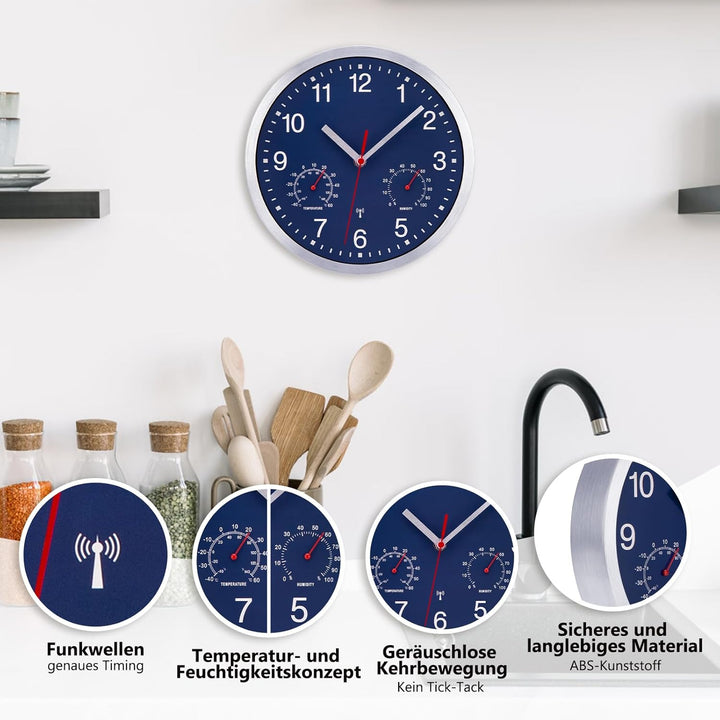 25cm Funkuhr Wanduhr Ohne TickgeräUsche Lautlos Quarz Batterie Betriebene Gross Wanduhr Einfach zu L