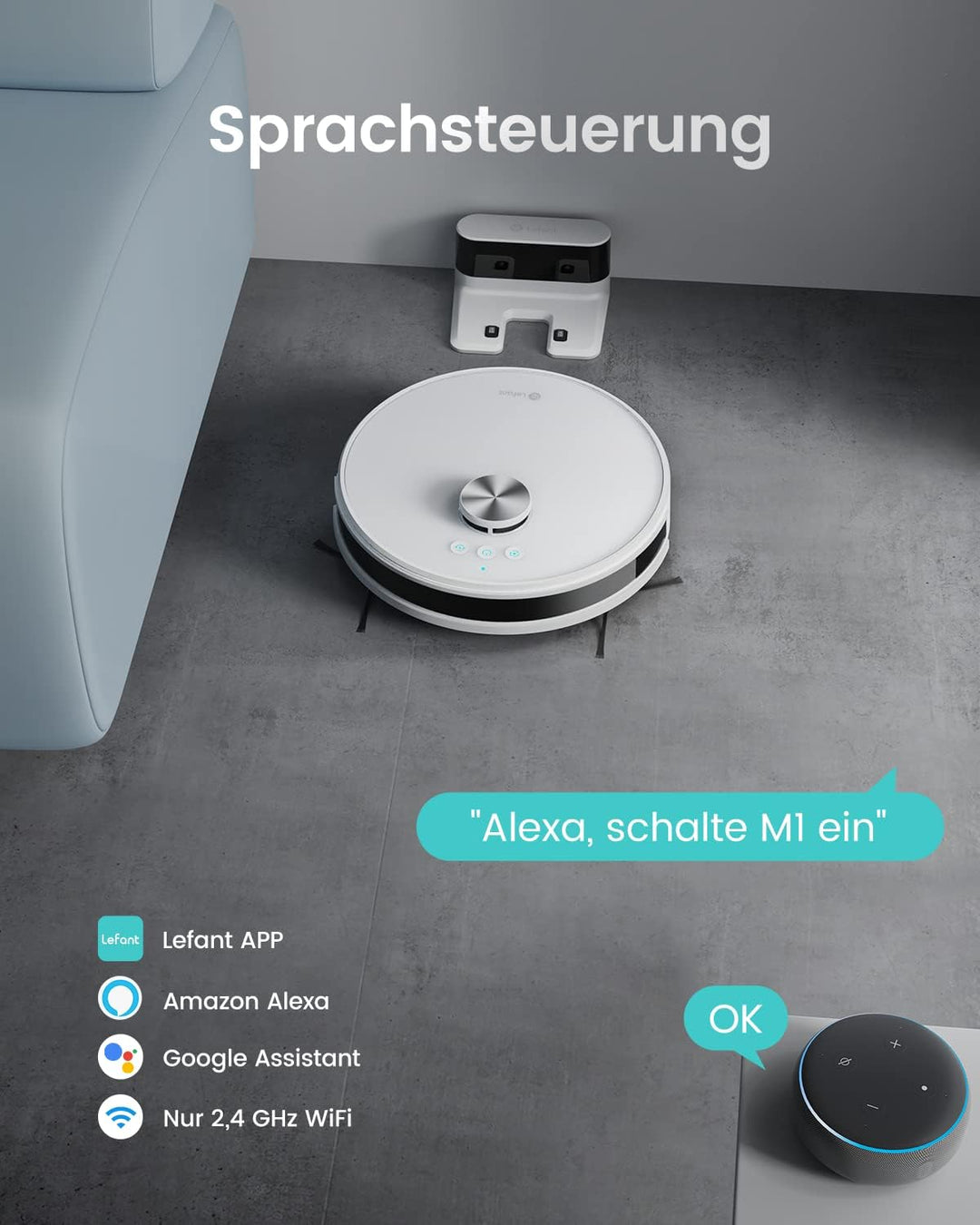 Lefant M1 Saugroboter mit Wischfunktion, Mehrstufiges Mapping mit No-Go-Zonen, 5500Pa Staubsauger Ro