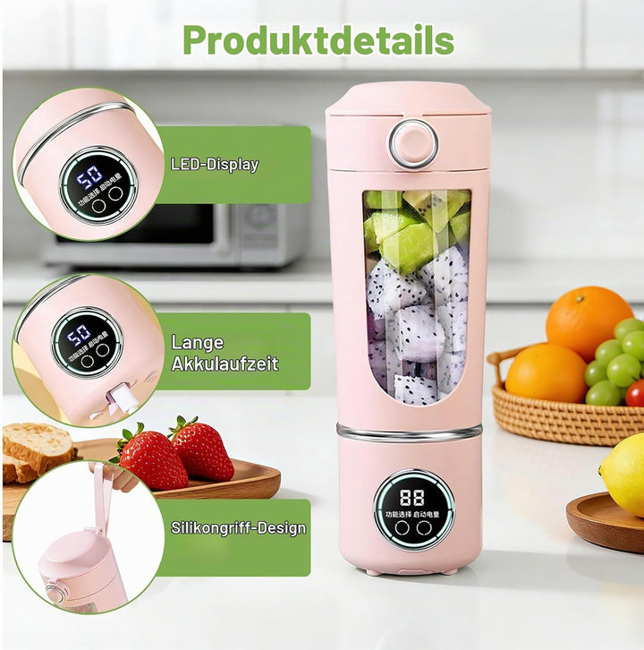 Tragbarer Mixer Smoothie Maker, 700 ml Kleiner Entsafter, Typ-C Wiederaufladbar, mit 12 Rostfreien K