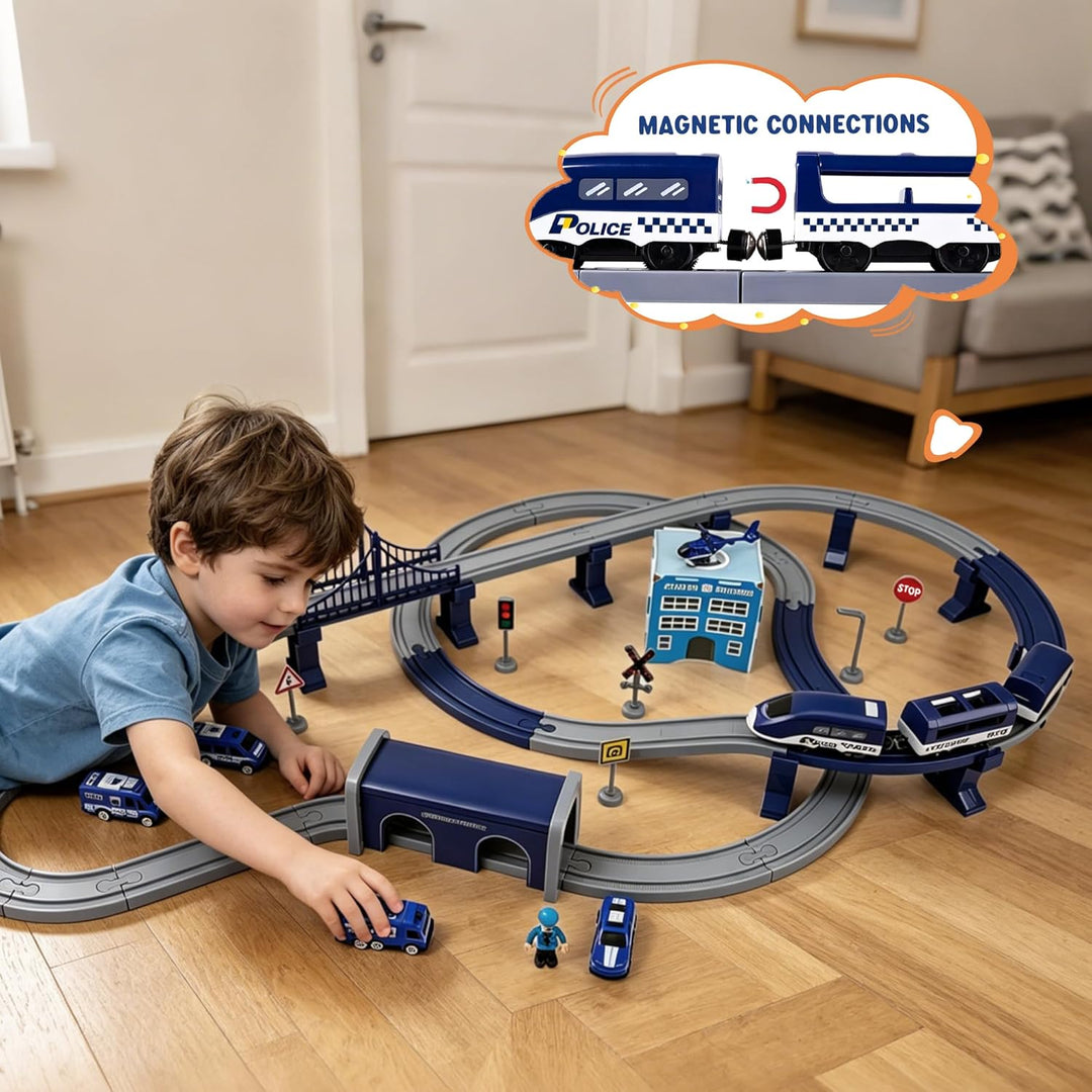 Zug-Sets für Jungen 4–7, 66-teilig, batteriebetriebenes Zug-Set mit Schienen (magnetische Verbindung