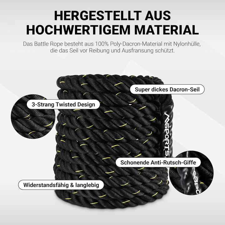 MSPORTS Battle Rope Professional Studio Qualität | Länge: 15 m | Durchmesser: 5 cm | Trainingsseil S