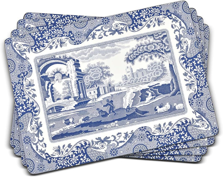 Blue Italian Placemats, Wood, Blue and White, 40.1 x 29 x 0.58 cm