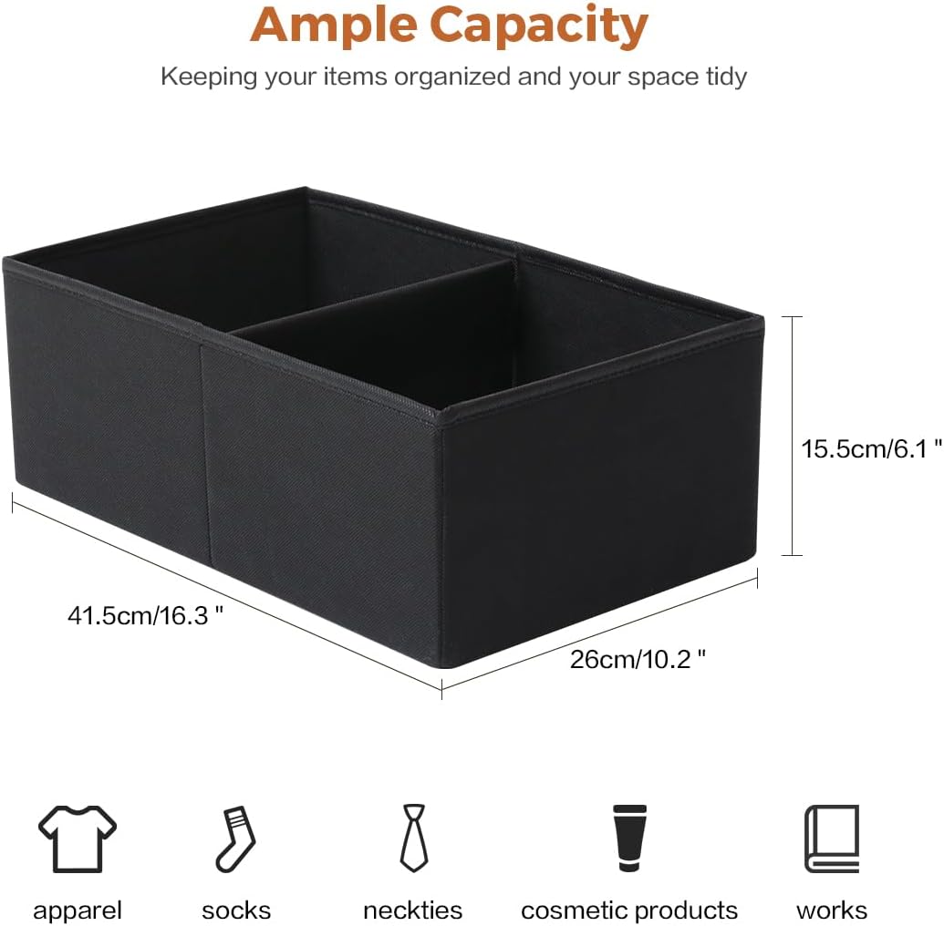 iwill CREATE PRO 6er-Set Schwarze Stoff-Aufbewahrungsboxen mit Trennwänden, 26x41,5x15,5cm faltbare