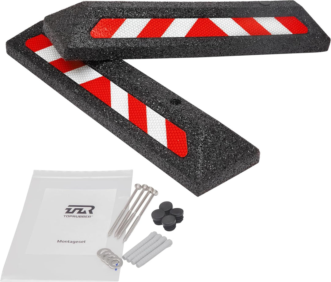 TopRubber 2X Radstopper in Schwarz, Reflektierend 570x140x75, zum Festschrauben