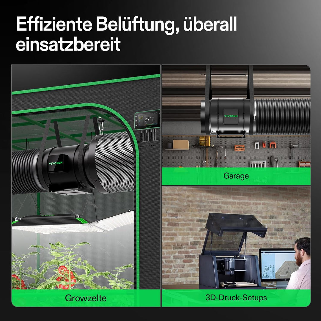 VIVOSUN Abluftset PRO G8 Kit 200mm, AeroZesh G8 Inline-Rohrventilator mit GrowHub E42A+ Temp- und Fe