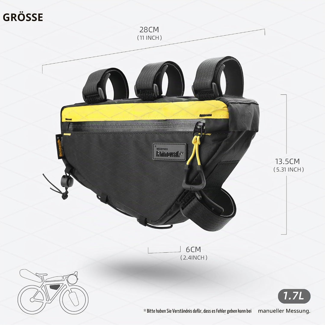 Rhinowalk Fahrrad-Dreieckstasche 1,7L – wasserdichte Rahmentasche mit YKK-Reissverschluss, Kabeldurc