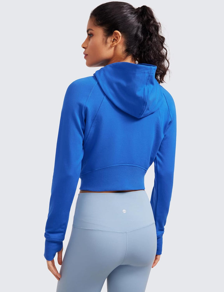 CRZ YOGA Damen Full Reissverschluss Fleece Hoodie Jacke Cropped Running Zip Up Laufjacke Workout Spo