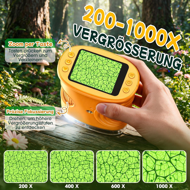 Digitales Mikroskop für Kinder mit 20+ Entdeckerkarten, 1000X Vergrösserung und 2" HD Display-Bildsc