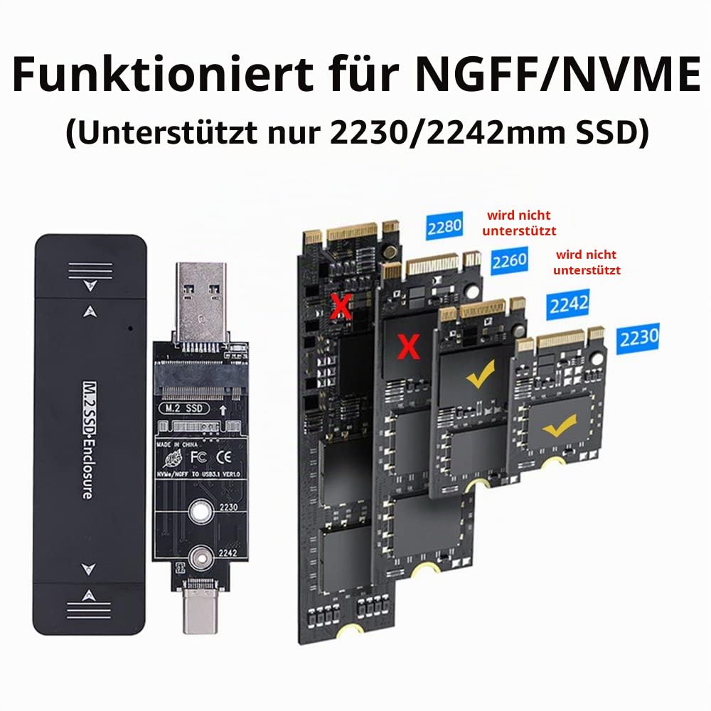 Cablecc Combo Typ-C & USB 3.0 zu NVME M-Key M.2 NGFF SATA SSD PCBA Gehäuse 2230/2242mm Adapter RTL92