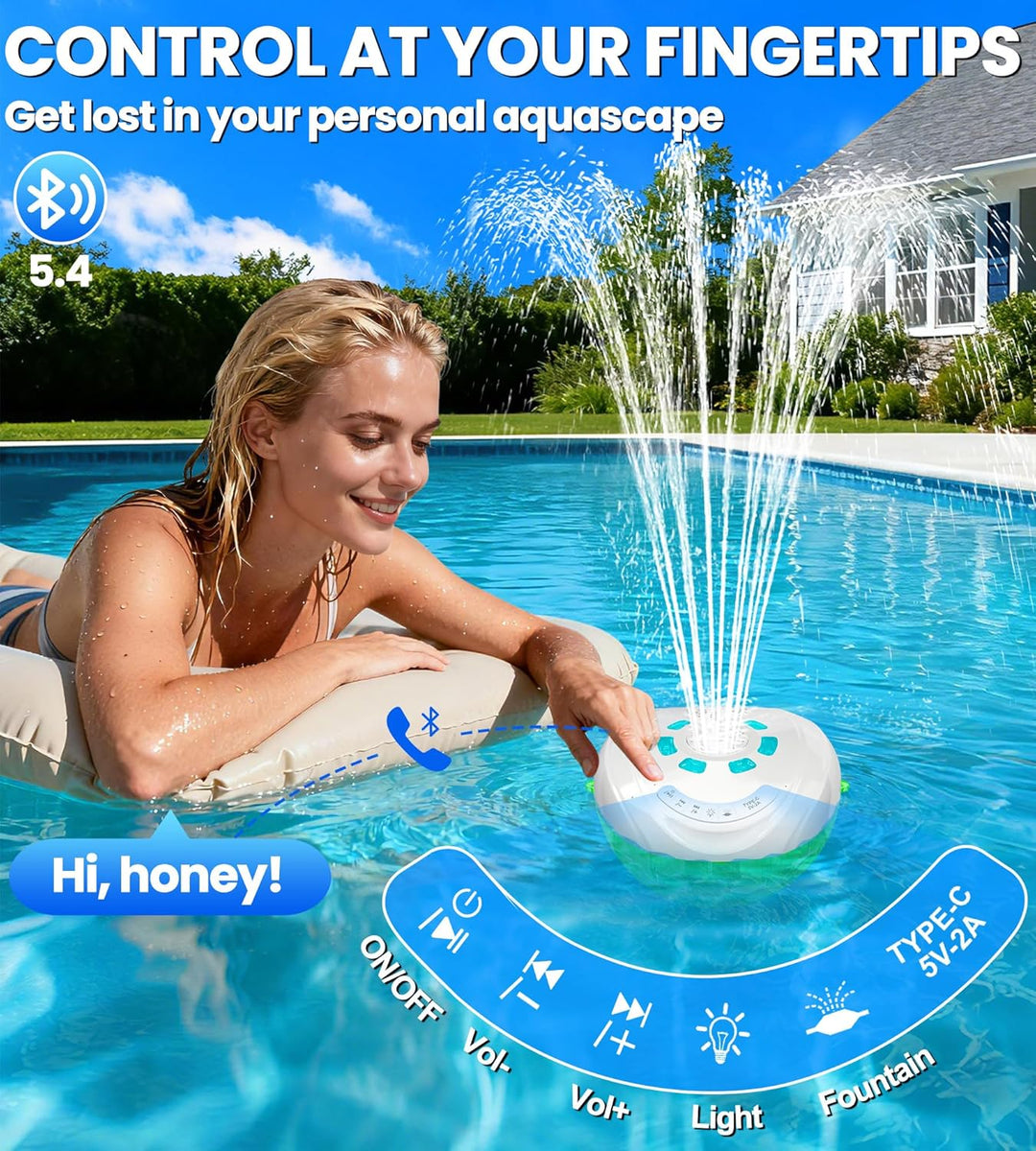 Luxfero 3 in 1 Pool Lautsprecher mit Springbrunnen & Pool Licht,Schwimmender Bluetooth Lautsprecher