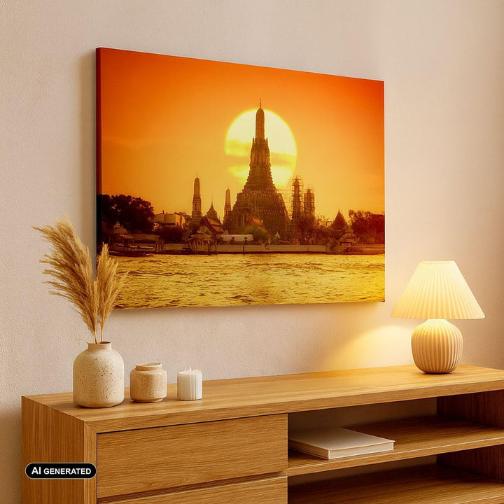 ARTTOR Bilder auf Leinwand Tempel Asien Leinwandbild mit Rahmen 70x50cm Wandbilder Dekoration Wohnzi
