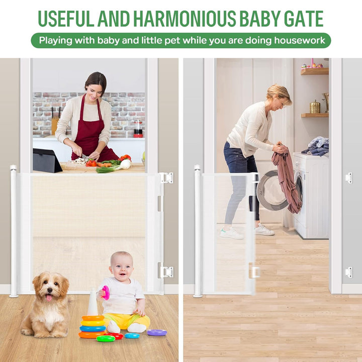 MYPIN Einziehbares Treppengitter für Baby Haustiere, Babygitter 0 bis 140 cm, 33 x 55 Zoll, extra br