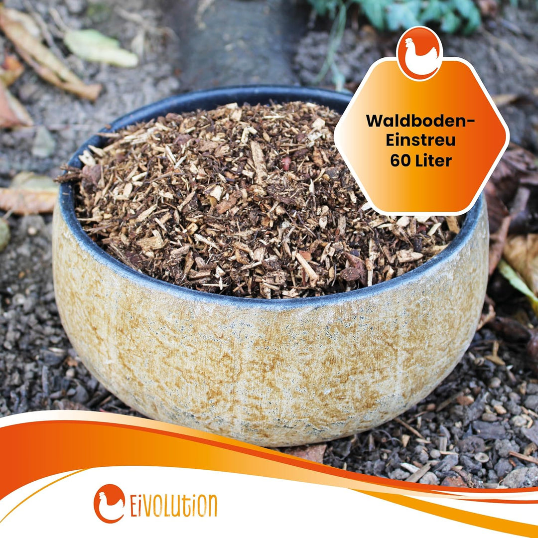 eivolution Waldboden-Einstreu 60 Liter | für den Stall und Voliere | staubfrei | geruchsbindent | bi
