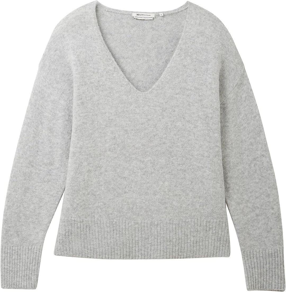 Tom Tailor Denim Damen 1038392 Basic Pullover mit V-Ausschnitt (1er Pack) XS 32510 - Basic Light Gre