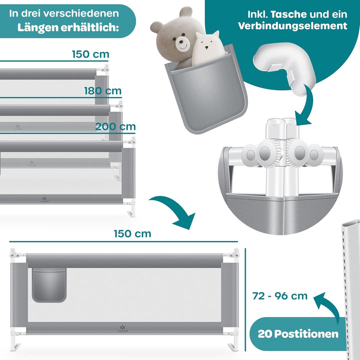 KESSER® Bettgitter 150cm Bettschutzgitter Kinderbettgitter für Kinder Babybettgitter Klappbar, Kinde
