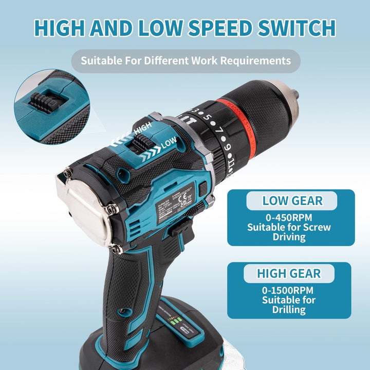 KATSU FIT-BAT 21V 3-in-1 Bürstenloser Akku-Schlagbohrschrauber, 13 mm Bohrfutter, LED-Licht, Metallh