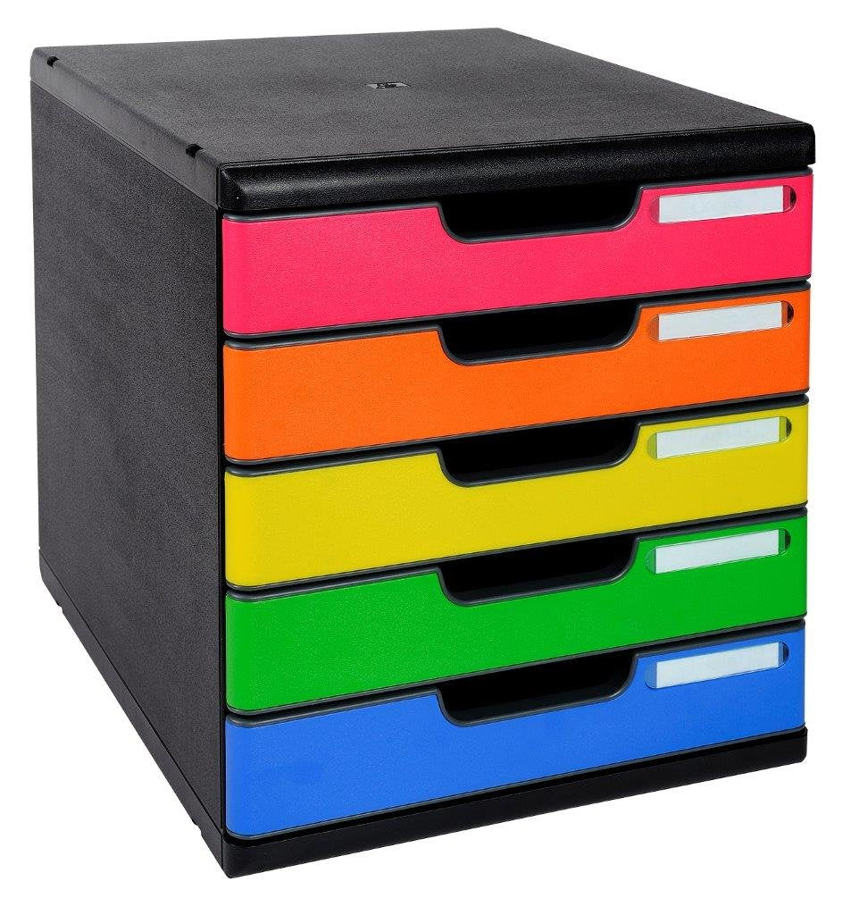 Exacompta 301798D Ablagebox Modulo (DIN A4, mit 5 offenen Laden) 1 Stück schwarz/harlekin glossy Noi